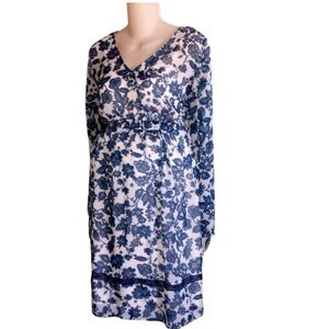 Motherhood Maternity Blue & Off White Sheer Floral Dress